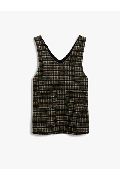 Koton Rochie salopet cu carouri din tweed cu detaliu de buzunar