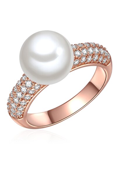 Lulu & Jane Perlenring Ring roségold Muschelkernperle weiß Zirkonia weiß