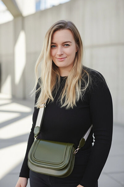 Glemix Hola Haki Cilt Kanvas Şerit Askılı Kadın Trend Omuz Çantası