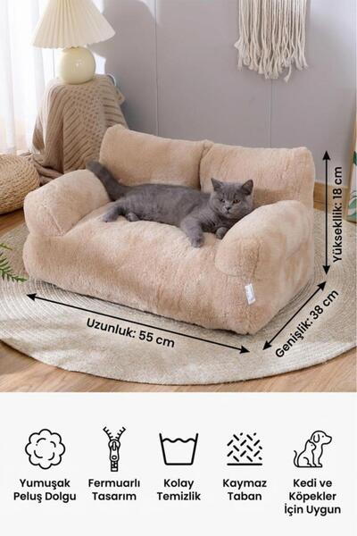 MUJGAN Kedi ve Köpekler İçin Kolay Temizlenen Yumuşak Peluş Kaymaz Taban Kolt...