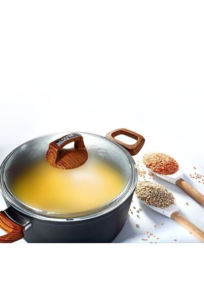 Bonera Vogue oală adâncă din granit cu mâner din lemn de 24 cm