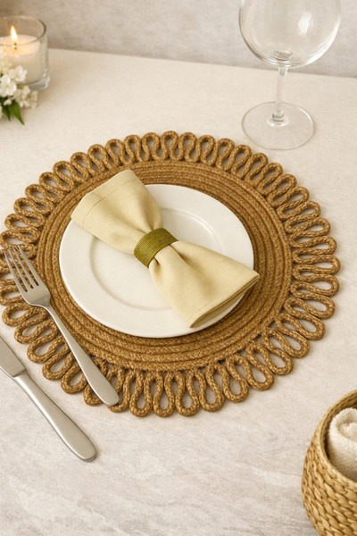 Mastella El Yapımı Natürel Jüt Supla | Doğal Hasır Amerikan Servis | El Yapım...