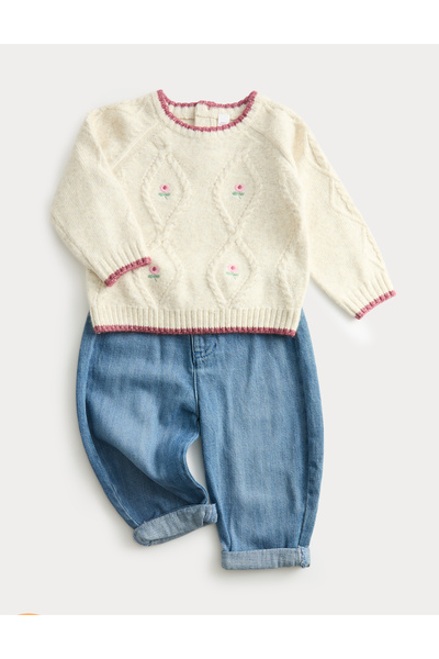Marks & Spencer Çiçek Nakışlı Bebek Takım (0-3 Yaş)