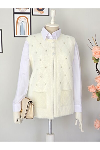 ENDAMIM VESTĂ SCURTĂ DE TRICOTAT YUMOŞ CU DETALII DE PIATRĂ