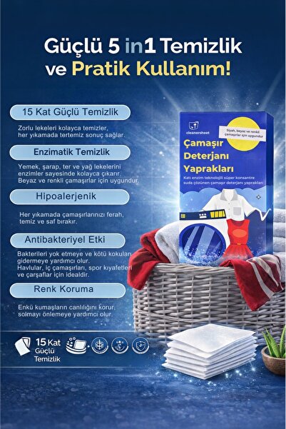 cleanersheet Çamaşır Deterjanı Yaprakları – Suda Çözünen Yaprak Deterjan | Si...
