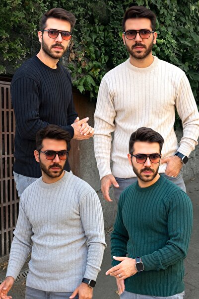 mayastyle Pánska súprava pletených svetrov 4 kusy (čierna), (sivá), (béžová),...