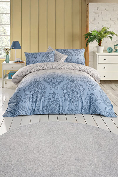 DEMOTEKS Double bed linen set, patterned cotton duvet cover, fitted sheet, be...