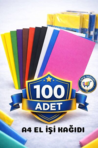 nistabolje 100 Adet Standart A4 Renkli Elişi Kağıdı Karışık Renk Aktivite El ...