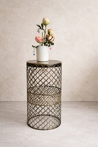 VENON Home Metal Modern Sehpa (250X480) Siyah Sarı Patine