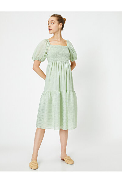 Koton Rochie din bumbac cu mâneci tip pepene verde și decolteu în U