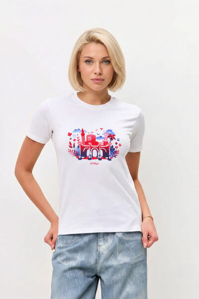 MARKAPIA WOMAN Tricou alb cu imprimeu Antalya 100% bumbac pentru femei