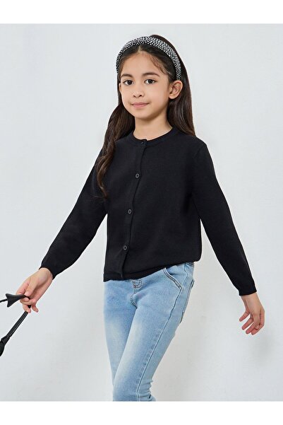 Styli Girls Black Knit Cardigan