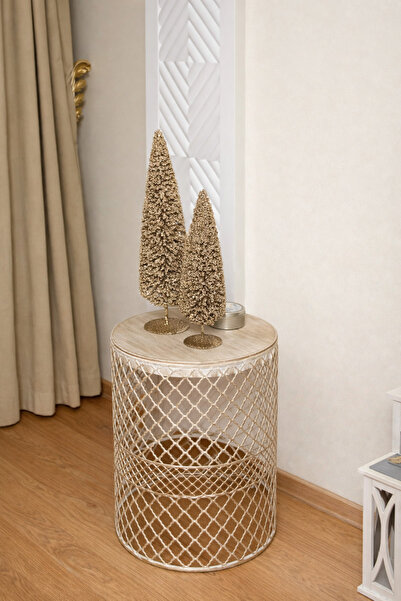 VENON Yan Sehpa Dekoratif Modern Sehpa (350x480) Krem Sarı Patine