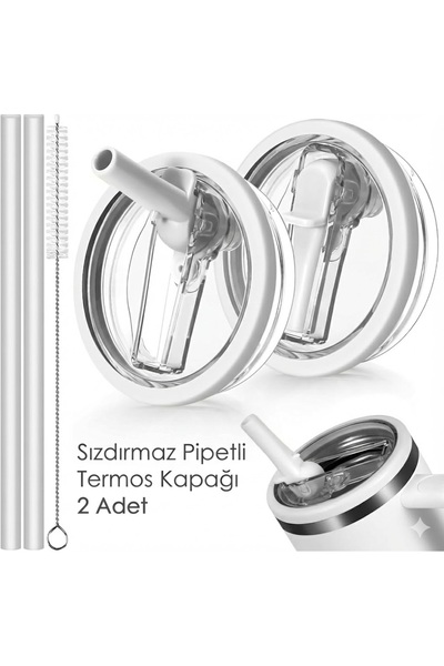 Stanley Thermos Leak-Proof Lid with Straw, 2 Pieces, White, Compatible with 1...