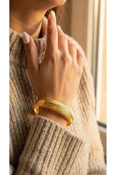 FerizZ 22 Ayar Altın Kaplama 1.5 Cm Çelik Kadın Bilezik