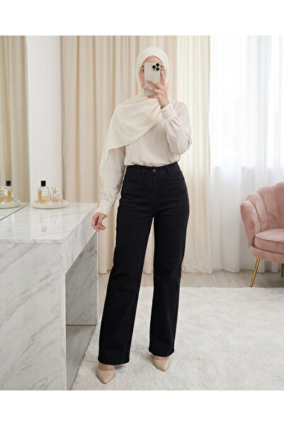 Modamorfo Zippered Palazzo Jeans with Pockets -Black