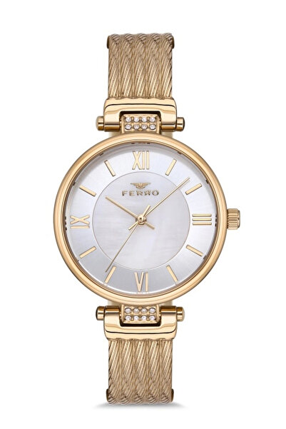 FERRO ساعة يد نسائية بسوار فولاذي أصفر F21040A-1127-B مقاومة للماء 3ATM ضمان ...