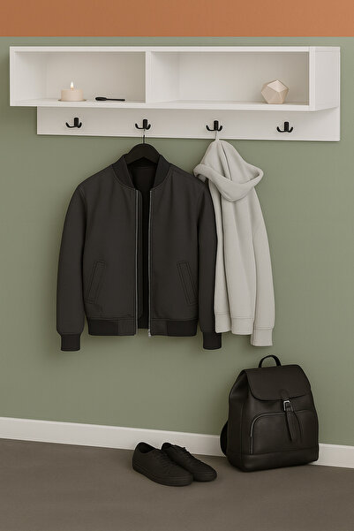 Alesta Life Fonksiyonel Raflı Portmanto Duvar Askılığı Elbise Askılığı Raflı ...