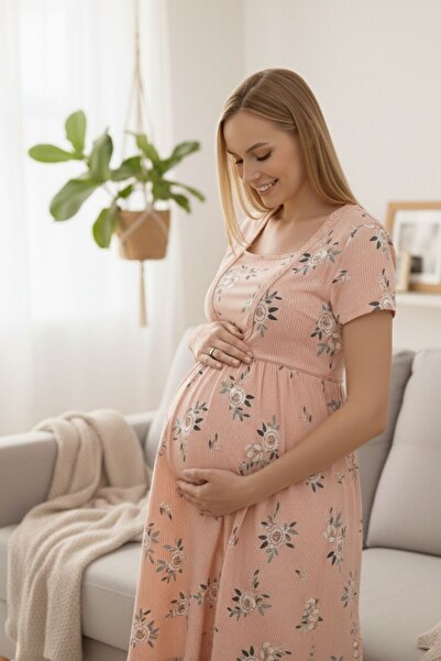 Cotpark Cămașă de noapte de maternitate și de maternitate din țesătură pieptă...