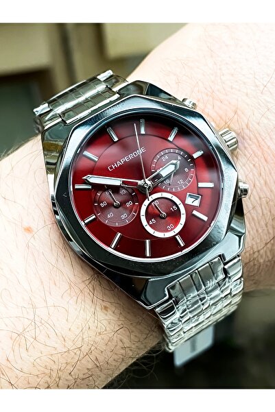 Chaperone Çelik gümüş renk su geçirmez  erkek kol saati bileklik hediye