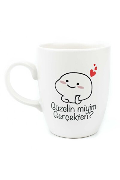 PALTO TASARIM هل أنا الجمال حقًا؟ كوب كريمي بيضاوي - كوب سيراميك هدية