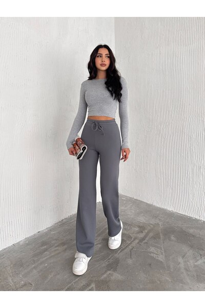 PUCKA FASHION Pantaloni Palazzo din Lycra cu talie înaltă, tricotați, cu pici...