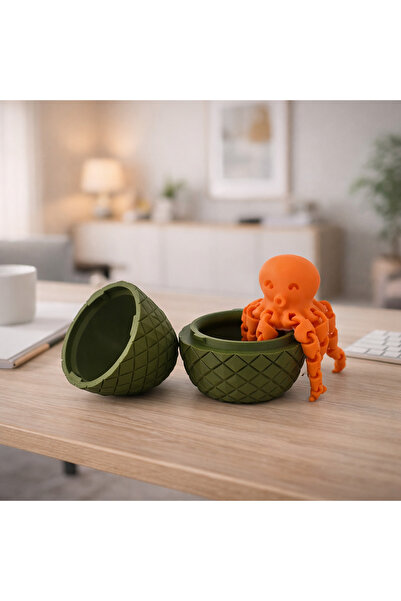 Sani Figurină, Ou Mediu cu Caracatiță Mini 67x 85 mm, Verde Închis, Portocaliu