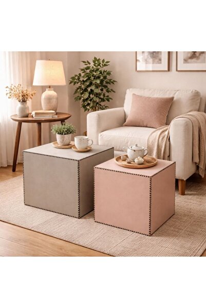 MK Design Pembe ve pudra Küp kare yan sehpa - orta sehpa - konsept sehpa modü...