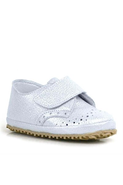 hapshoe Genuine Leather Silver Gray Velcro Baby Booties