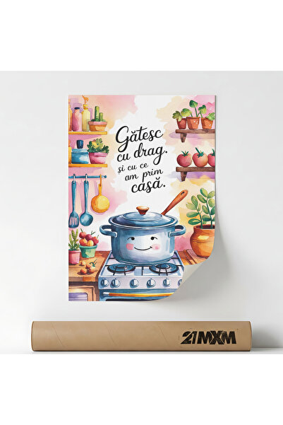 21mxm Poster 'Gatesc cu Drag' Pe Panza Mata – Design Minimalist Bucatarie, Fa...