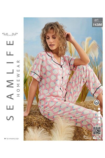 seamlife SET DE PIJAMASĂ DE CAMĂȘĂ ȚESUTĂ DĂMÂNĂ MÂNECĂ SCURTĂ