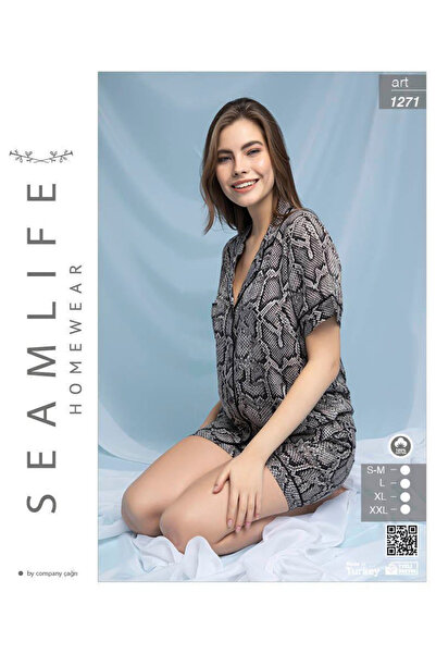 seamlife Σετ γυναικεία υφαντά πουκάμισα και σορτς πιτζάμες