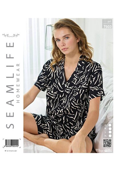 seamlife Γυναικείο σετ πιτζάμα με κοντομάνικο υφαντό πουκάμισο με κουμπιά μπρ...