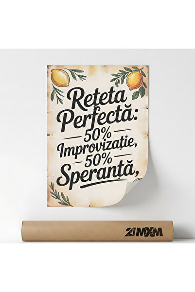 21mxm Poster 'Reteta Perfecta' Pe Panza Mata – Design Minimalist Bucatarie, F...