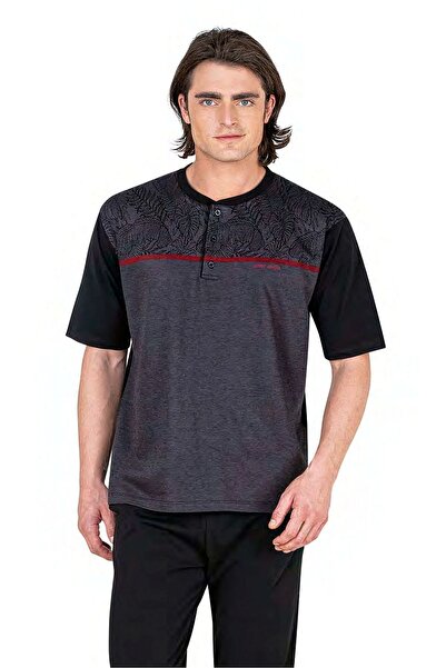 Pierre Cardin 6053 Men's Short Sleeve Jacquard 3-Piece Pajamas Set-Black