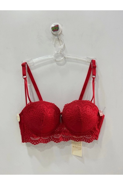 Belvü Belvü Strapless Padded Lace Detailed Red Bra - 1171