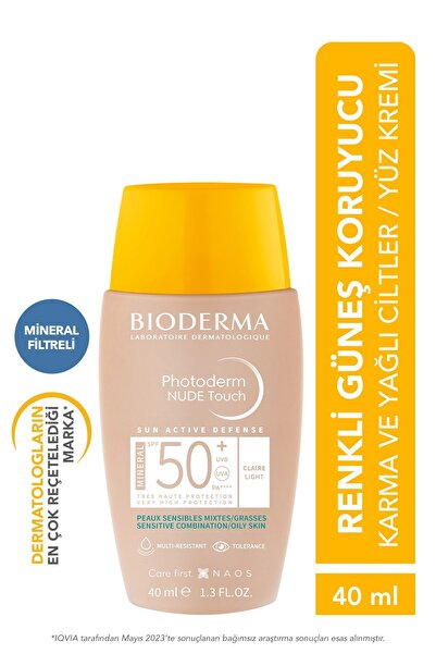 Bioderma Photoderm Nude Touch SPF50+ Light Karma Yağlı Ciltler Kapatıcı Etkil...