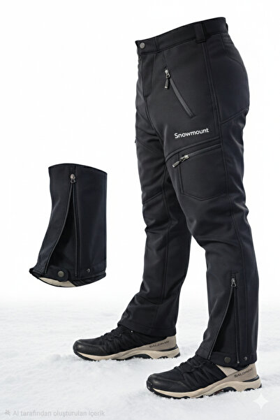 SNOWMOUNT Siyah Renk Outdoor Soğuğa Karşı Dayanıklı Polarlı Kışlık Softshell ...