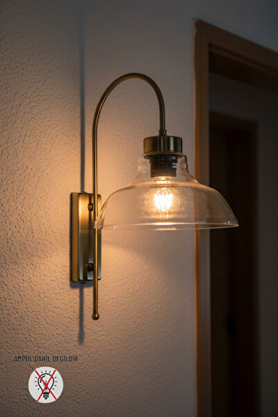 Bamyum Vishi Küçük Bal Rengi Cam Tekli Aplik Retro Sarkıt Lamba Restoran Salo...