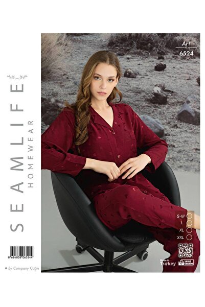 seamlife طقم بيجامة نسائي من القماش المنسوج بأكمام طويلة