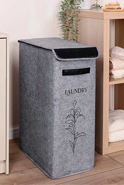 ALAS Laundry Basket with Lid Leather Compact 60 Lt -Foldable Durable 25X40X60 cm