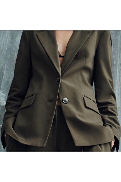 SİBELİZE Kadın Kahverengi Klasik Yaka Atlas Kumaş Ceket