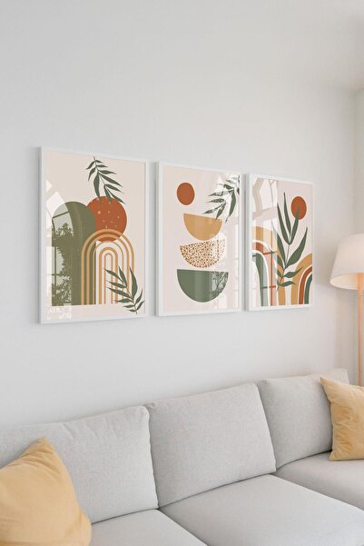 Buka Shops Modern Bohem Duvar Dekoru 3 Parça Tablo Seti Çerçeveli Renk Seçenekli