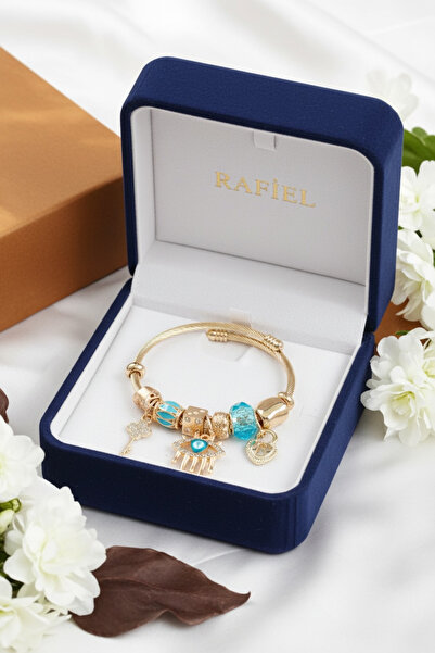 rafiel رحلة غامضة متألقة باللون الذهبي: سوار ساحر بموضوع العين الزرقاء والقفل...