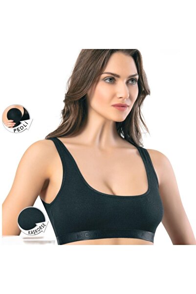 B&S FASHION Crop Top Tricou Cropped K6430 Negru, Bretele Largi, Cu Pad, Busti...