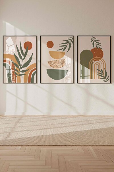 Buka Shops Modern Bohem Duvar Dekoru 3 Parça Tablo Seti Çerçeveli Renk Seçenekli