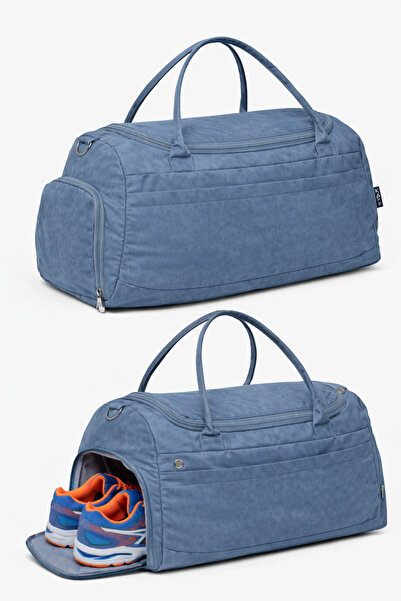 KAFF Geantă de sport și de călătorie din țesătură gri Crinkle cu compartiment...