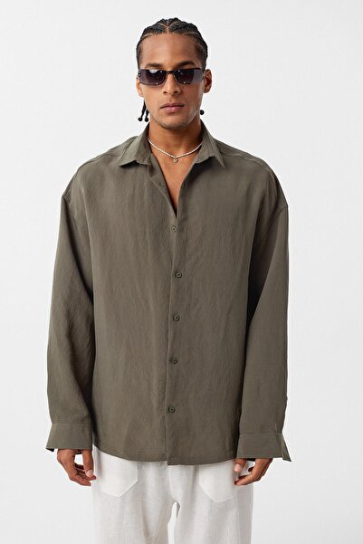 VAMOSCLO Basic Oversize Long Sleeve Shirt Khaki