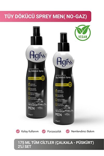 AGISS Tüy Dökücü Sprey Men(No-Gaz) 175ml Tüm Ciltler(Çalkala-Püskürt) 2'Li Öz...
