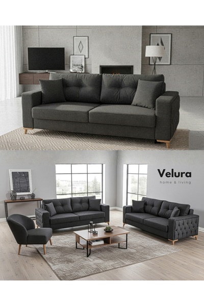 Velura Home & Living Nola Koltuk Takımı 3+3 & Bazalı Yataklı Koltuk & Kanepe ...